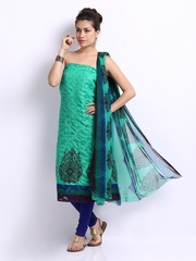 Anouk Sea Green Net Jacquard Unstitched Dress Material