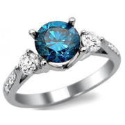 REAL ROUND CUT DIAMOND 14KT WHITE GOLD LOVELY BLUE DIAMOND RING